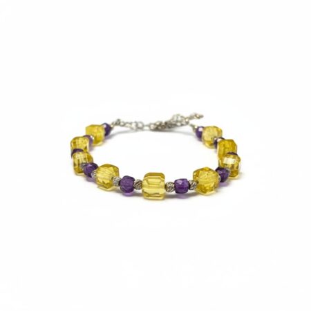 Doğal Taş Gümüş Bileklik | Ametist & Kehribar