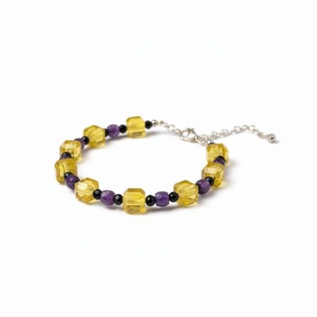 Gümüş Zincirli Doğal Taş Bileklik | Kehribar, Ametist & Yıldız Taşı