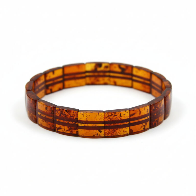 Damla Kehribar Bileklik | Karamel Renk Plaka Kesim